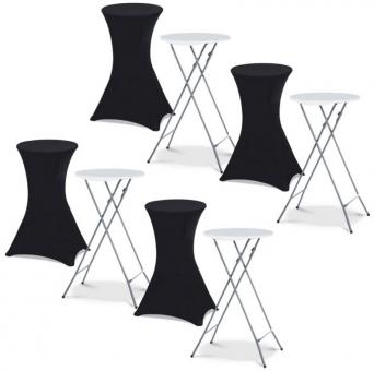 4 Tables hautes mange debout nappées noires