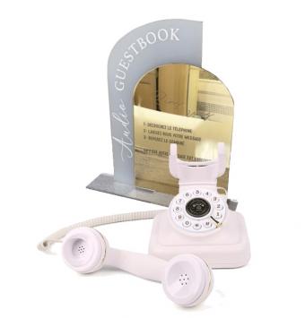 Téléphone livre d'or BLANC + panneau or